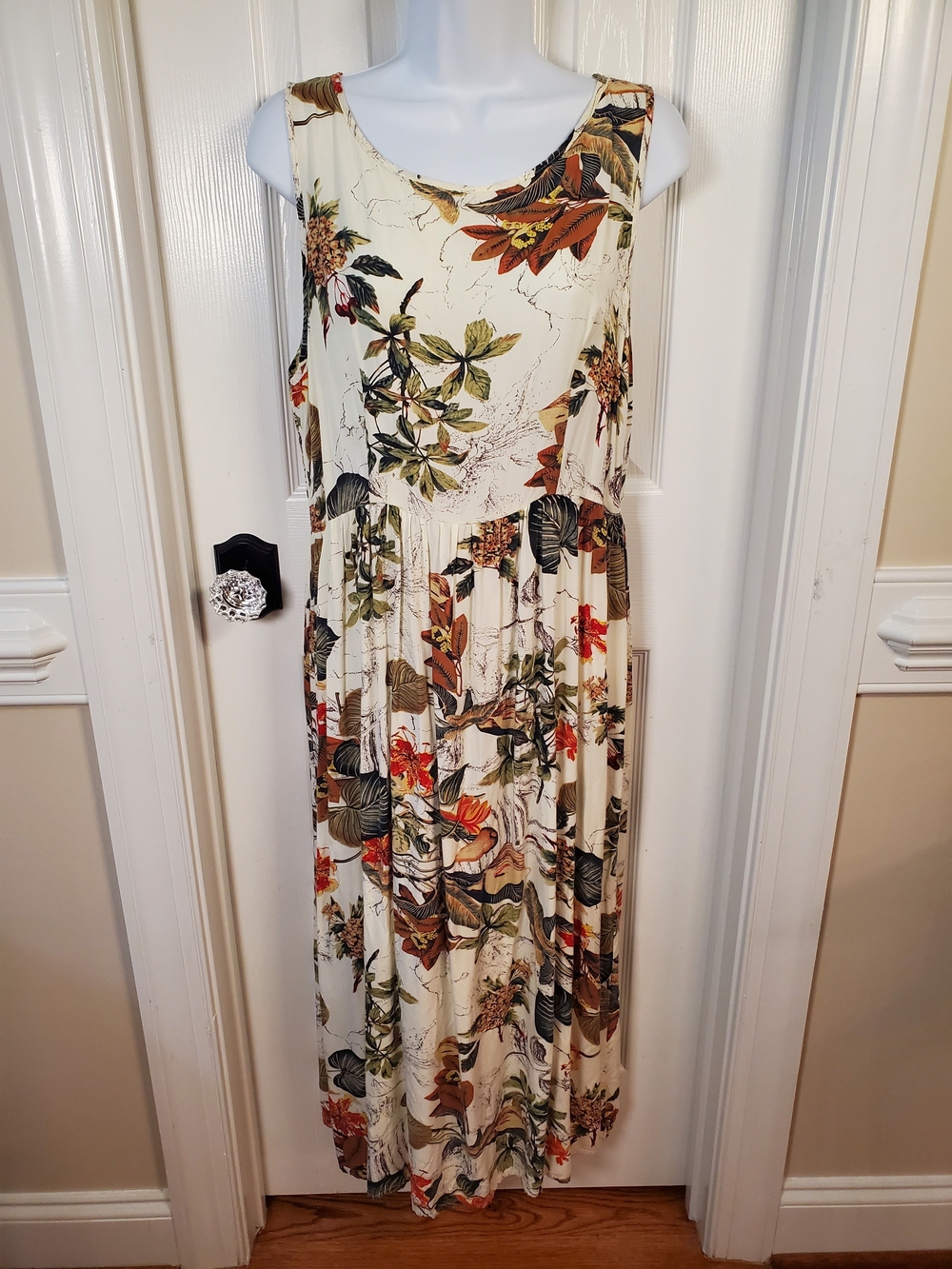 Sleeveless Cream Floral Maxi Dress